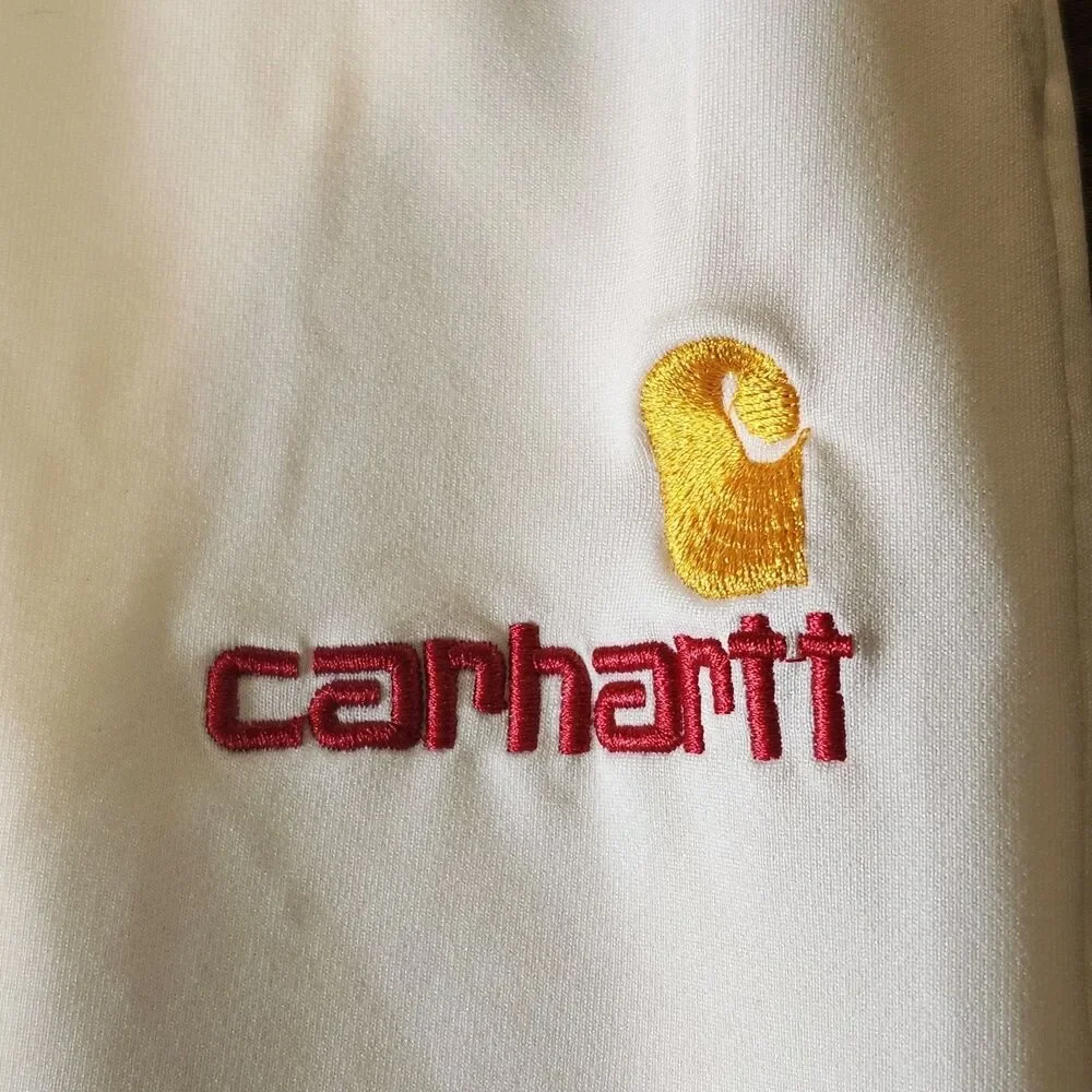 Mens Carhartt Joggers Embroidered Logo Off White Size L Loose Fit Light Stain